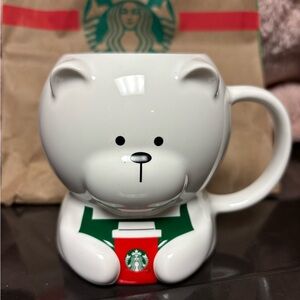 Starbucks White Bear Mug with Red and Green Accents